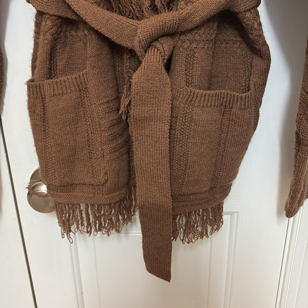 Cider Brown Knit Cardigan with Belt, S - Picture 2 of 6